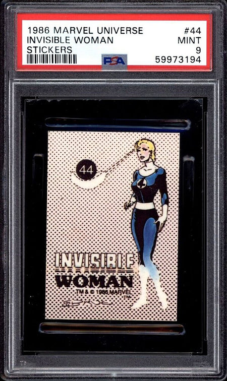 INVISIBLE WOMAN PSA 9 1986 Marvel Universe Comic Images Sticker #44 C1 Marvel Graded Cards Sticker - Hobby Gems