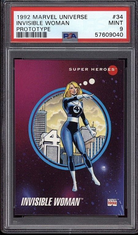 INVISIBLE WOMAN PSA 9 1992 Marvel Universe Prototype #34 Marvel Base Graded Cards - Hobby Gems