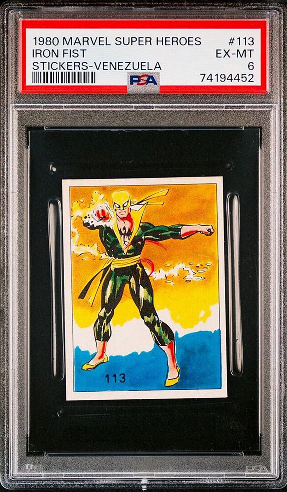 IRON FIST PSA 6 1980 Marvel Super Heroes Stickers-Venezuela #113 Marvel Graded Cards Sticker - Hobby Gems