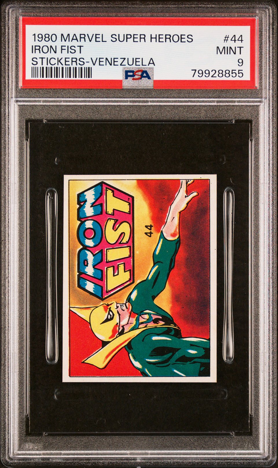 IRON FIST PSA 9 1980 Marvel Super Heroes Sticker Venezuela #44 Marvel Graded Cards Sticker - Hobby Gems