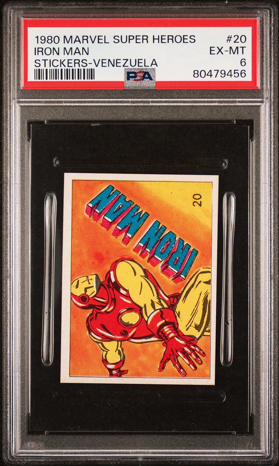 IRON MAN PSA 6 1980 Marvel Super Heroes Sticker Venezuela #20 Marvel Graded Cards Sticker - Hobby Gems