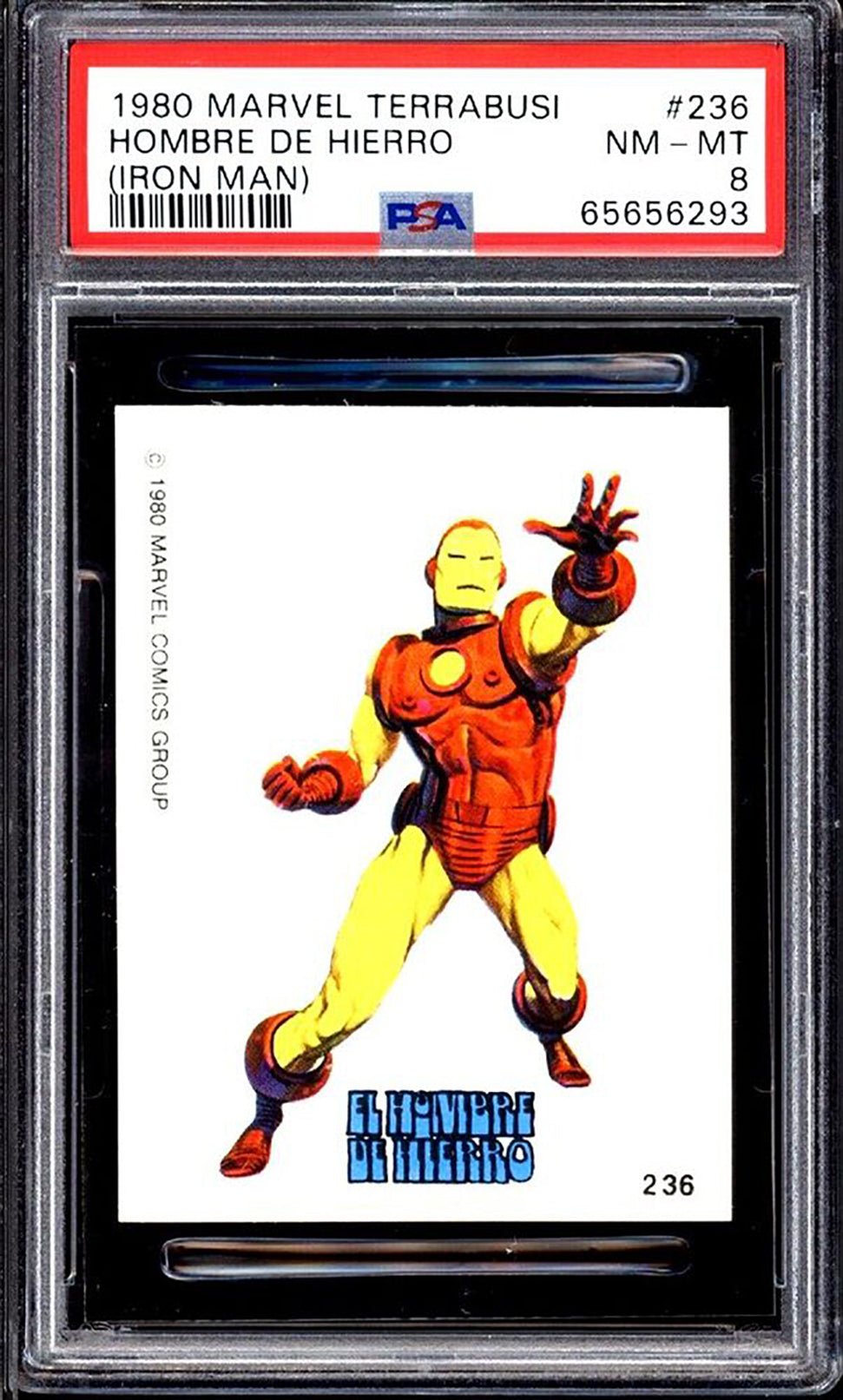 IRON MAN PSA 8 1980 Marvel Terrabusi Sticker #236 Hombre de Hierro C1 Marvel Graded Cards Sticker - Hobby Gems