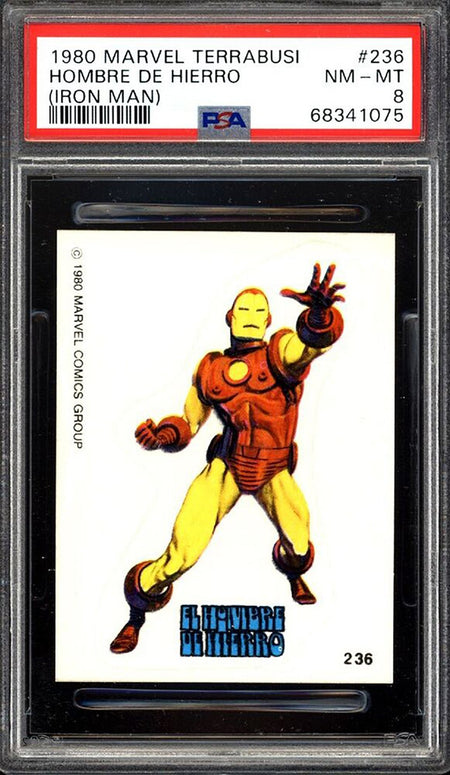 IRON MAN PSA 8 1980 Marvel Terrabusi Sticker #236 Hombre de Hierro C2 Marvel Graded Cards Sticker - Hobby Gems