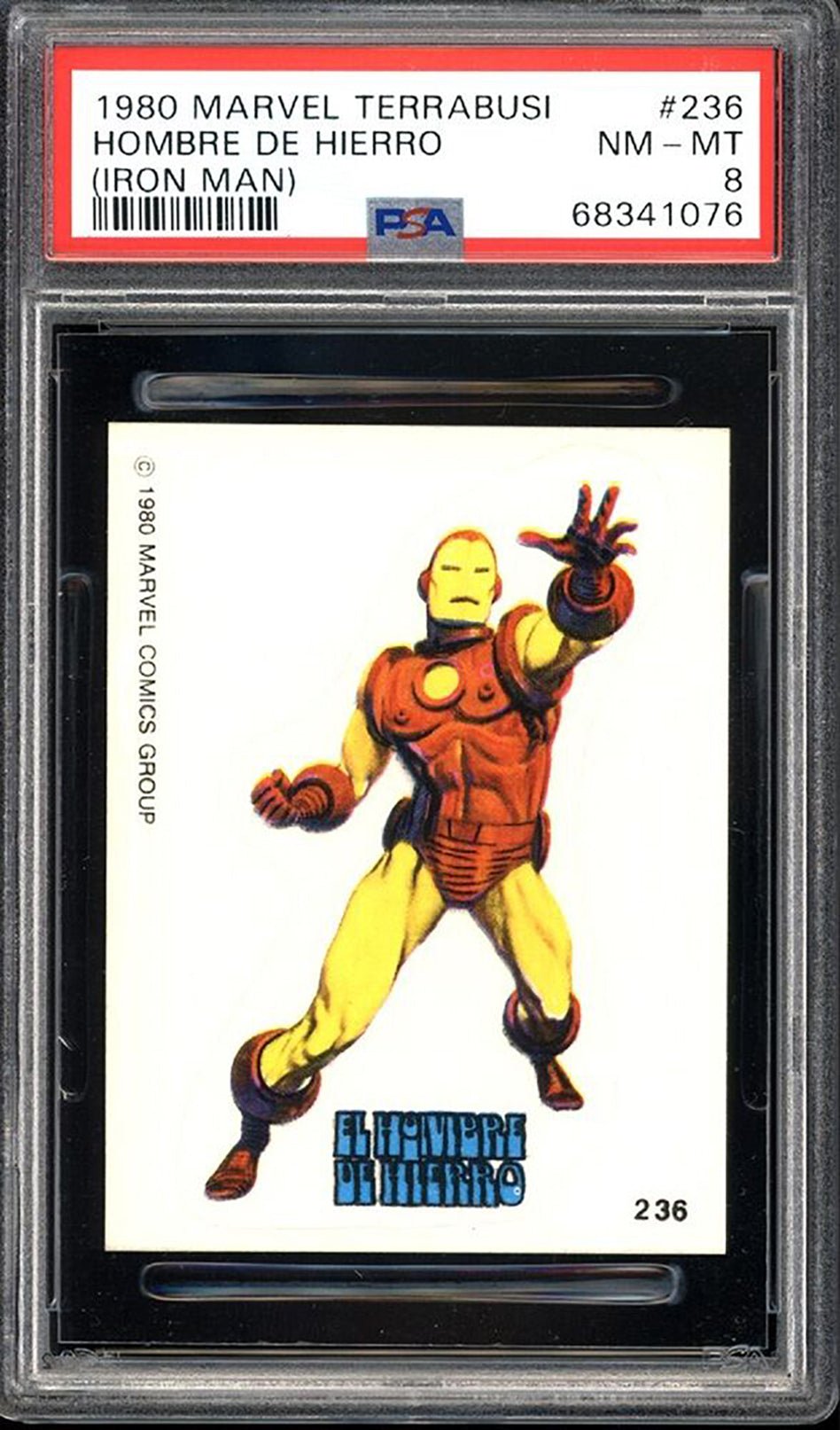 IRON MAN PSA 8 1980 Marvel Terrabusi Sticker #236 Hombre de Hierro C3 Marvel Graded Cards Sticker - Hobby Gems