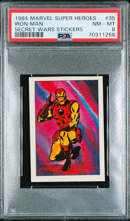 IRON MAN PSA 8 1984 Marvel Super Heroes Secret Wars Stickers #35 C2 Marvel Graded Cards Sticker - Hobby Gems