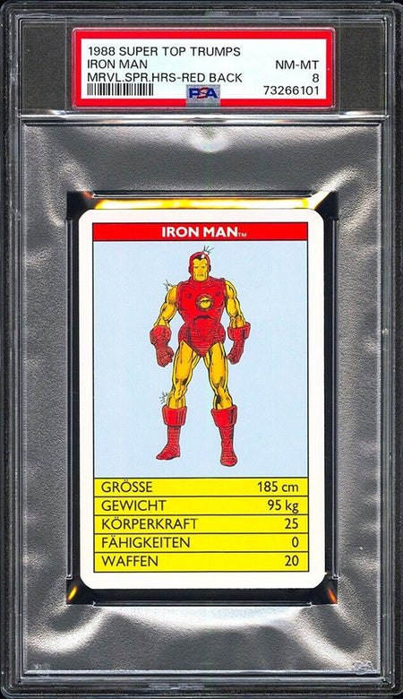 IRON MAN PSA 8 1988 Super Top Trumps Marvel Super Heroes Red Back Marvel Base Graded Cards - Hobby Gems