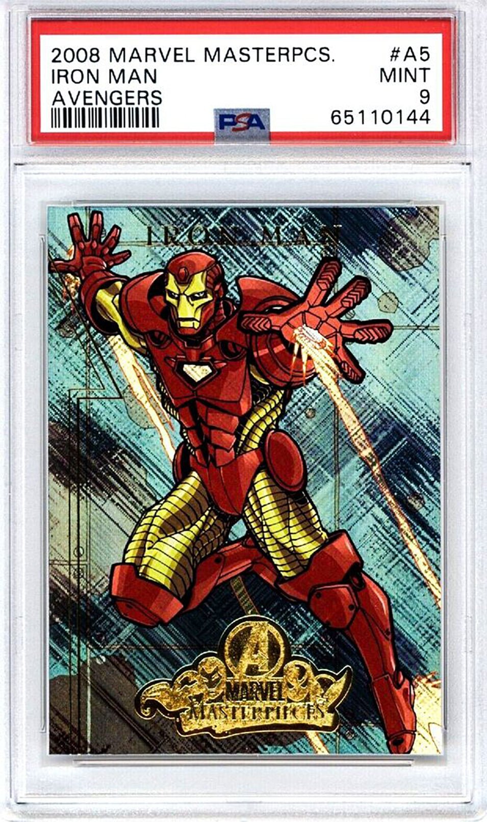 IRON MAN PSA 9 2008 Upper Deck Marvel Masterpieces Fleer Avengers Foil #5 Marvel Graded Cards Insert - Hobby Gems