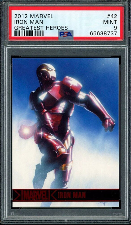 IRON MAN PSA 9 2012 Rittenhouse Marvel Greatest Heroes #42 Marvel Base Graded Cards - Hobby Gems