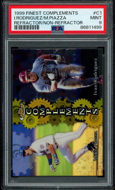 IVAN RODRIGUEZ MIKE PIAZZA PSA 9 1999 Finest Complements Half Refractor #C1 C1 Baseball Graded Cards Insert Parallel - Hobby Gems