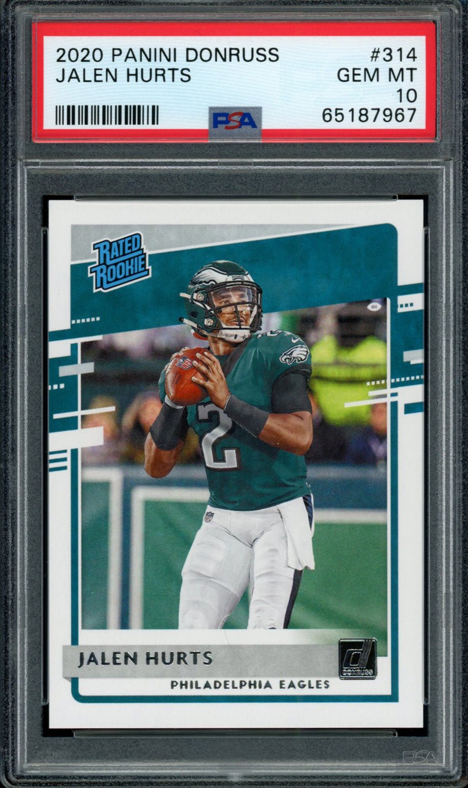 JALEN HURTS PSA 10 2020 Panini Donruss RC Rated Rookie #314 C1 Football Base Graded Cards RC - Hobby Gems