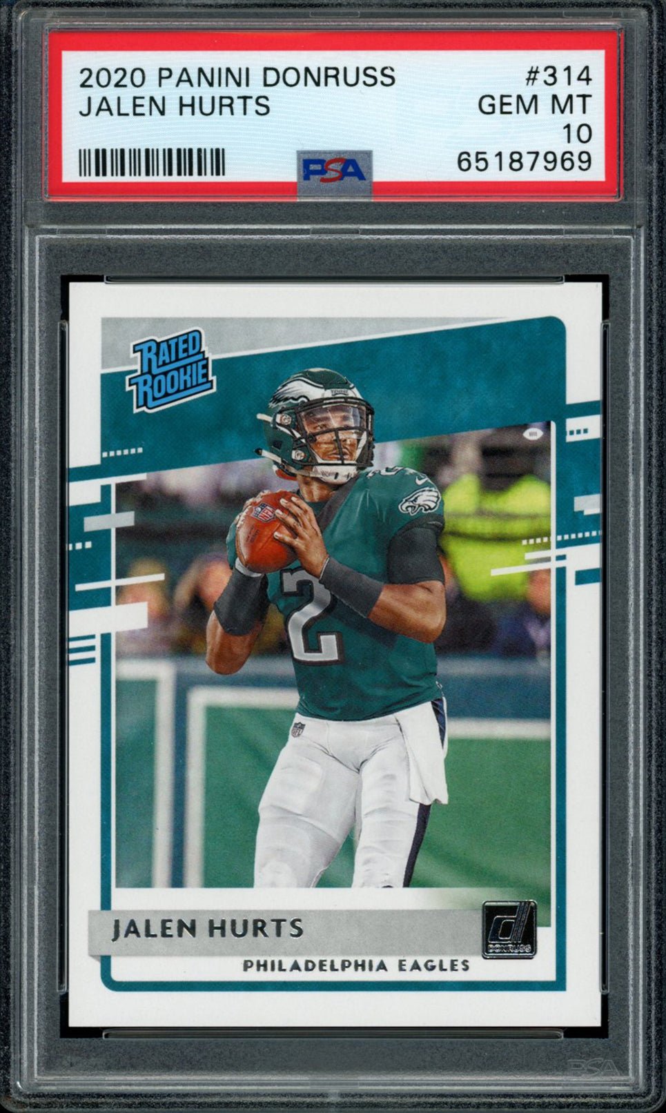 JALEN HURTS PSA 10 2020 Panini Donruss RC Rated Rookie #314 C3 Football Base Graded Cards RC - Hobby Gems