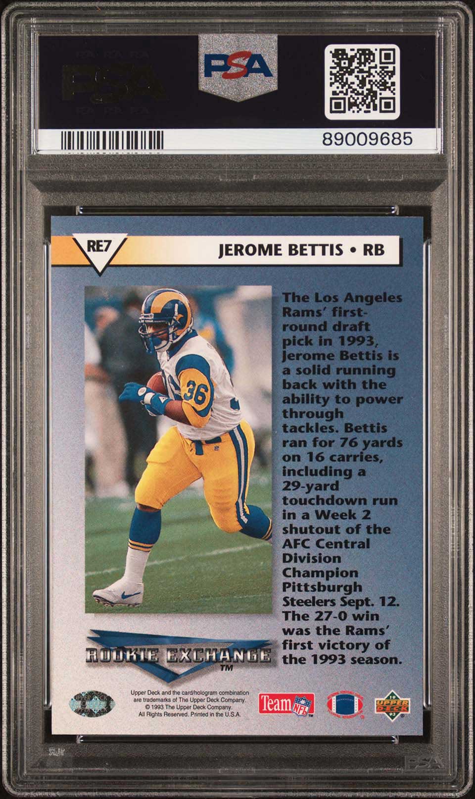 JEROME BETTIS PSA 10 1993 Upper Deck Rookie Exchange #RE7 Football Base Graded Cards RC - Hobby Gems