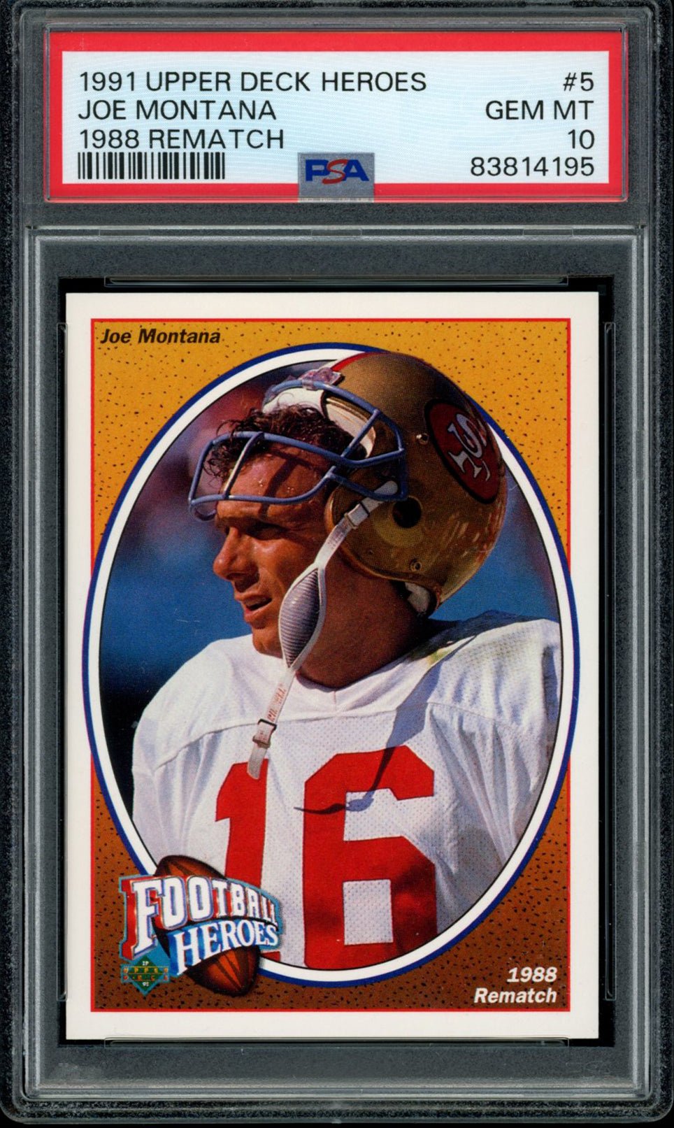 JOE MONTANA PSA 10 1991 Upper Deck Heroes 1988 Rematch #5 Football Graded Cards Insert - Hobby Gems