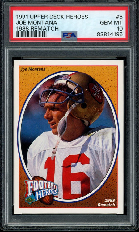 JOE MONTANA PSA 10 1991 Upper Deck Heroes 1988 Rematch #5 Football Graded Cards Insert - Hobby Gems