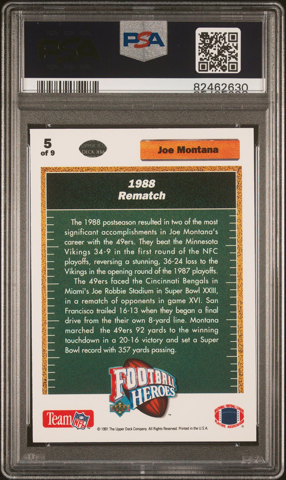 JOE MONTANA PSA 8 1991 Upper Deck Heroes 1988 Rematch #5 Football Graded Cards Insert - Hobby Gems