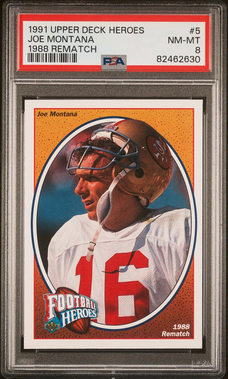 JOE MONTANA PSA 8 1991 Upper Deck Heroes 1988 Rematch #5 Football Graded Cards Insert - Hobby Gems