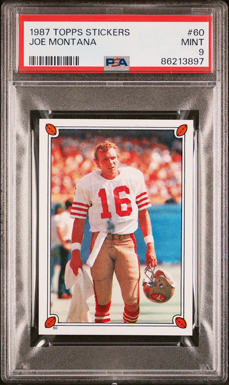 JOE MONTANA PSA 9 1987 Topps Sticker #60 Football Base Graded Cards Sticker - Hobby Gems