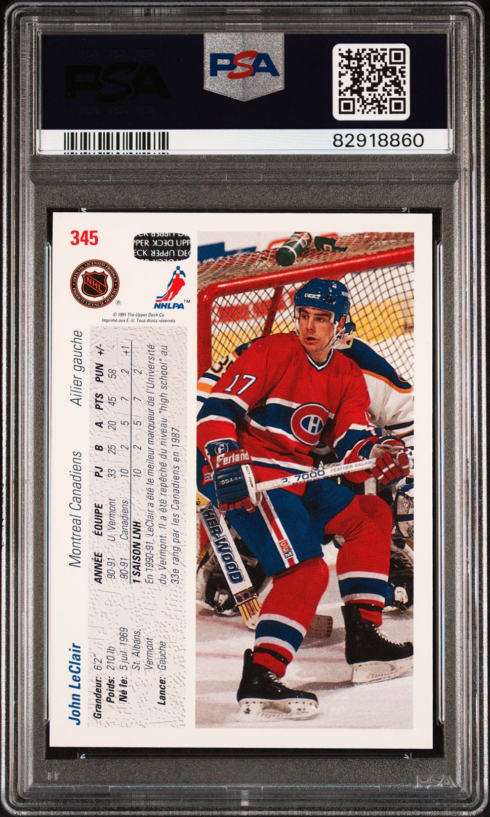 JOHN LECLAIR PSA 10 1991-92 Upper Deck French #345 Hockey Base Graded Cards - Hobby Gems