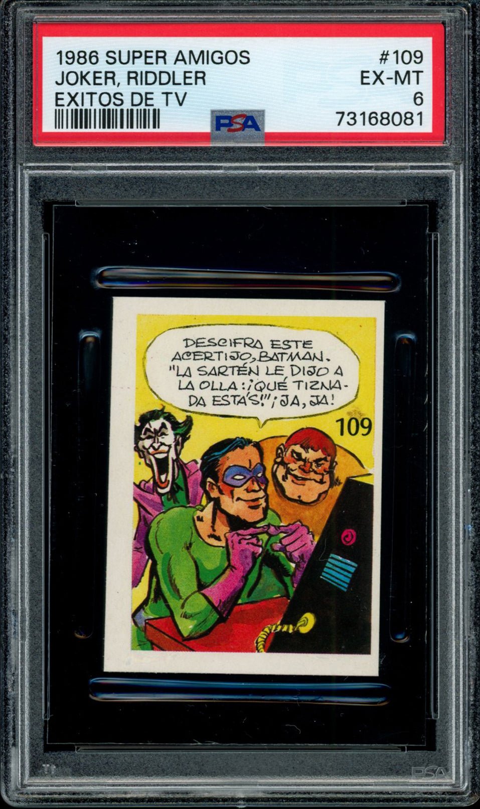 JOKER & RIDDLER PSA 6 1986 Reyauca Super Amigos Exitos de TV #109 DC Comics Base Graded Cards - Hobby Gems