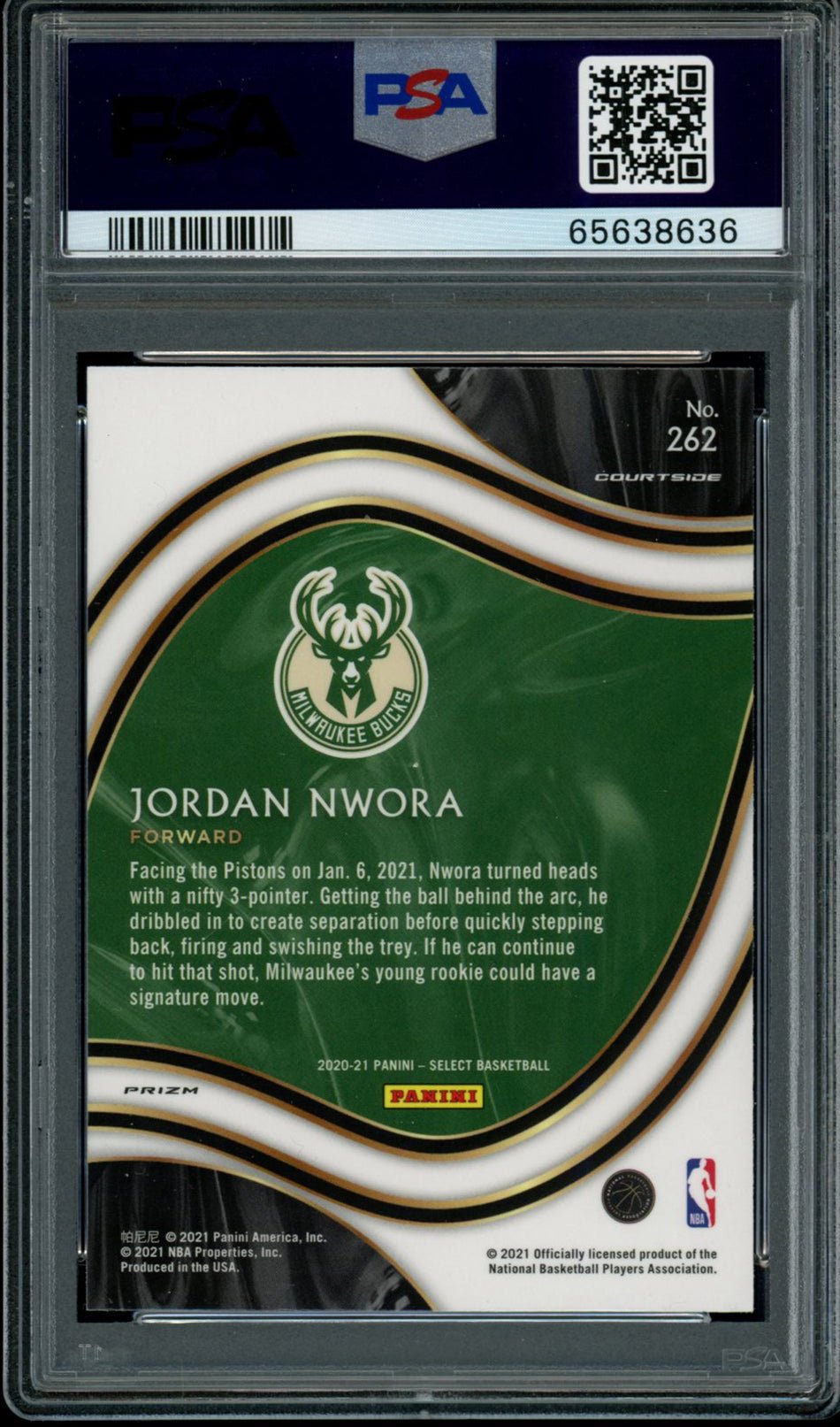 JORDAN NWORA PSA 10 2020-21 Panini Select RC Courtside Silver Prizm #262 Basketball Graded Cards Parallel RC - Hobby Gems