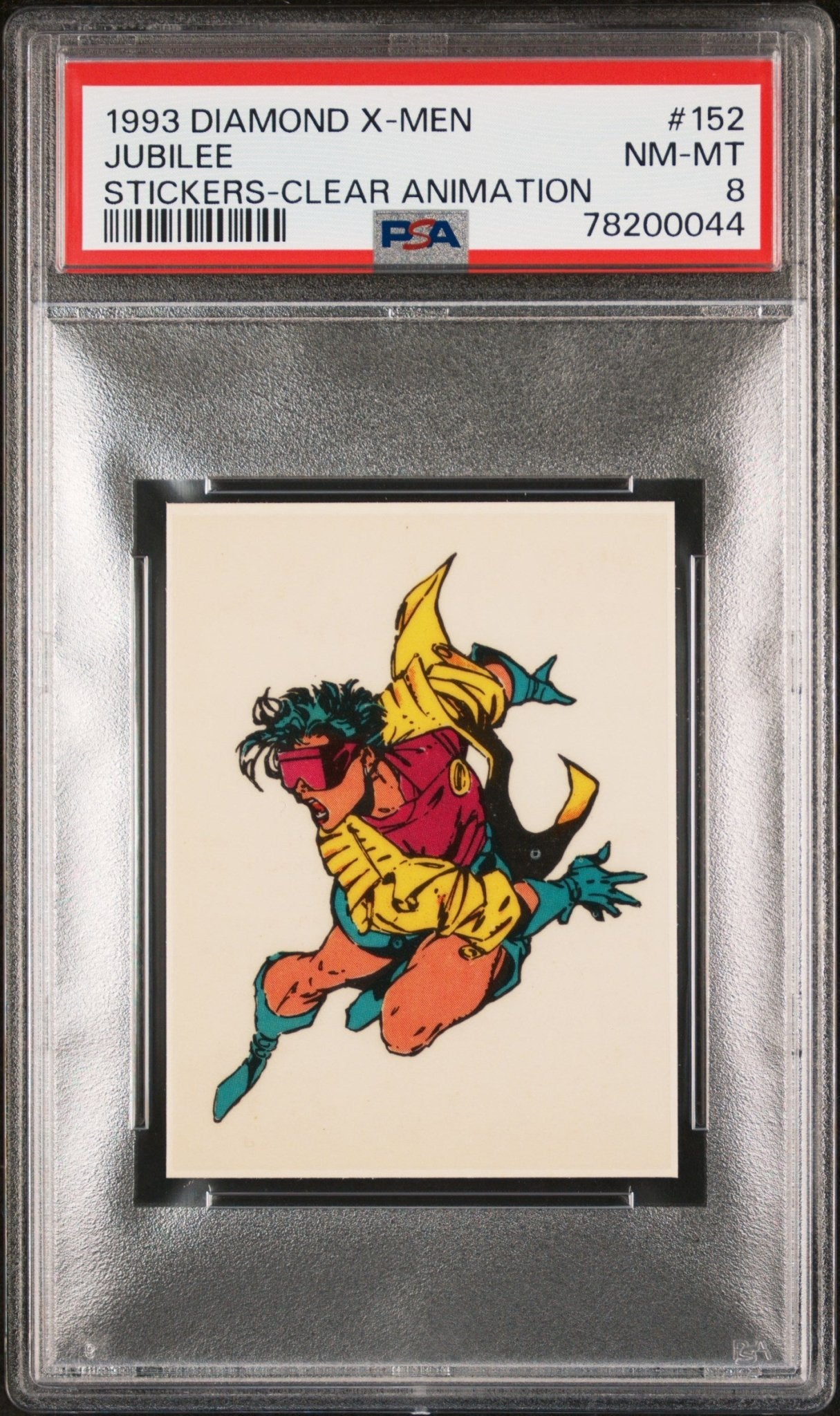 JUBILEE PSA 8 1993 Diamond Marvel X-Men Clear Animation Sticker #152 Marvel Graded Cards Sticker - Hobby Gems