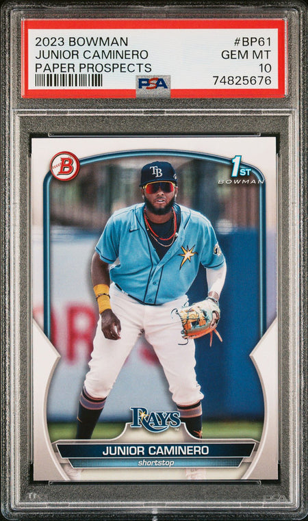 JUNIOR CAMINERO PSA 10 2023 Bowman Prospects #BP61 Baseball Base Graded Cards Prospect - Hobby Gems