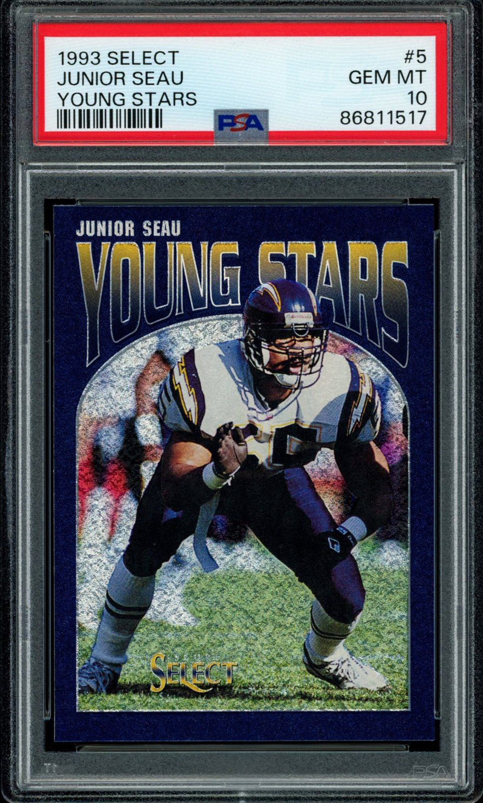 JUNIOR SEAU PSA 10 1993 Select Young Stars #5 Football Base Graded Cards - Hobby Gems