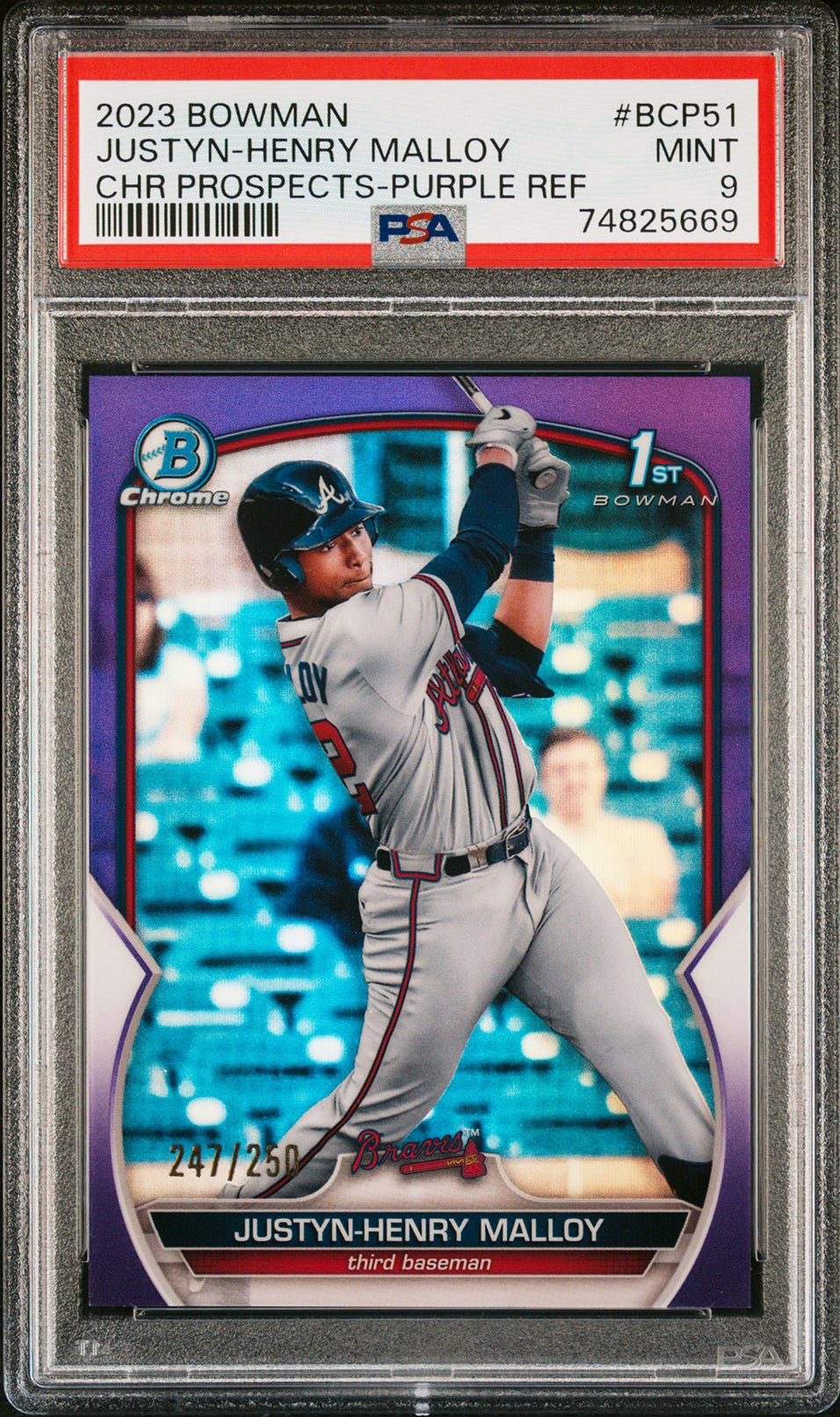 JUSTIN HENRY-MALLOY PSA 9 2023 Bowman Chrome Purple Refractor 247/250 #BCP51 Baseball Graded Cards Parallel Prospect - Hobby Gems