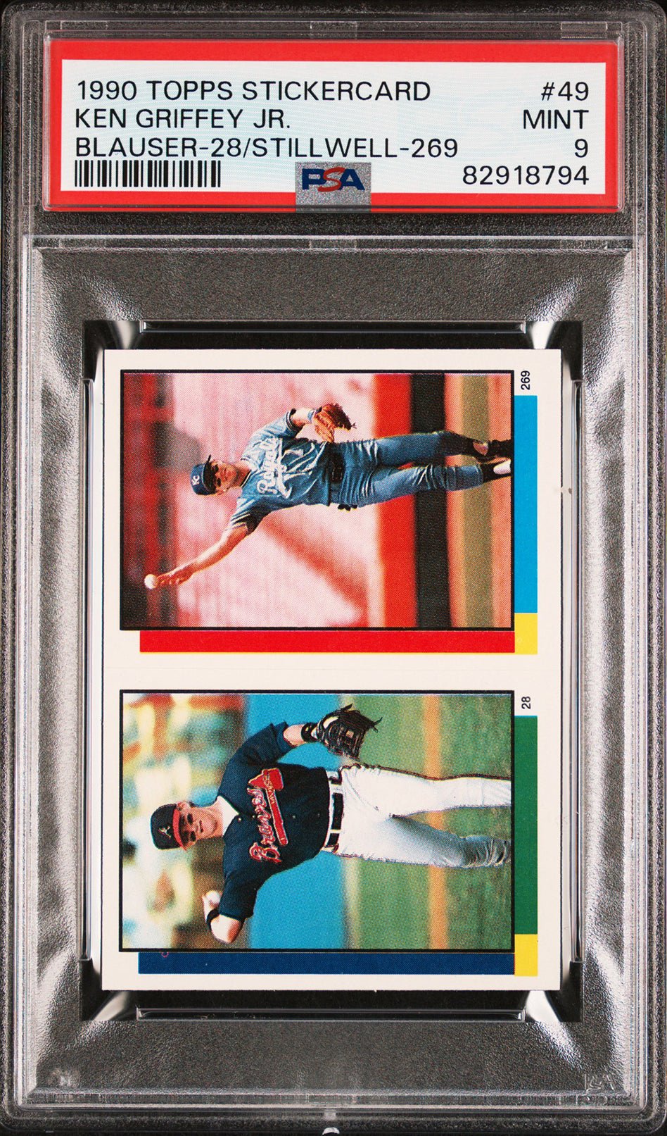 KEN GRIFFEY JR PSA 9 1990 Topps Stickercard #49 Blauser-28 Stillwell-269 Baseball Base Graded Cards - Hobby Gems