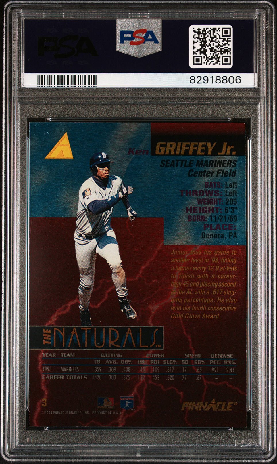 KEN GRIFFEY JR PSA 9 1994 Pinnacle The Naturals #3 Baseball Graded Cards Insert - Hobby Gems