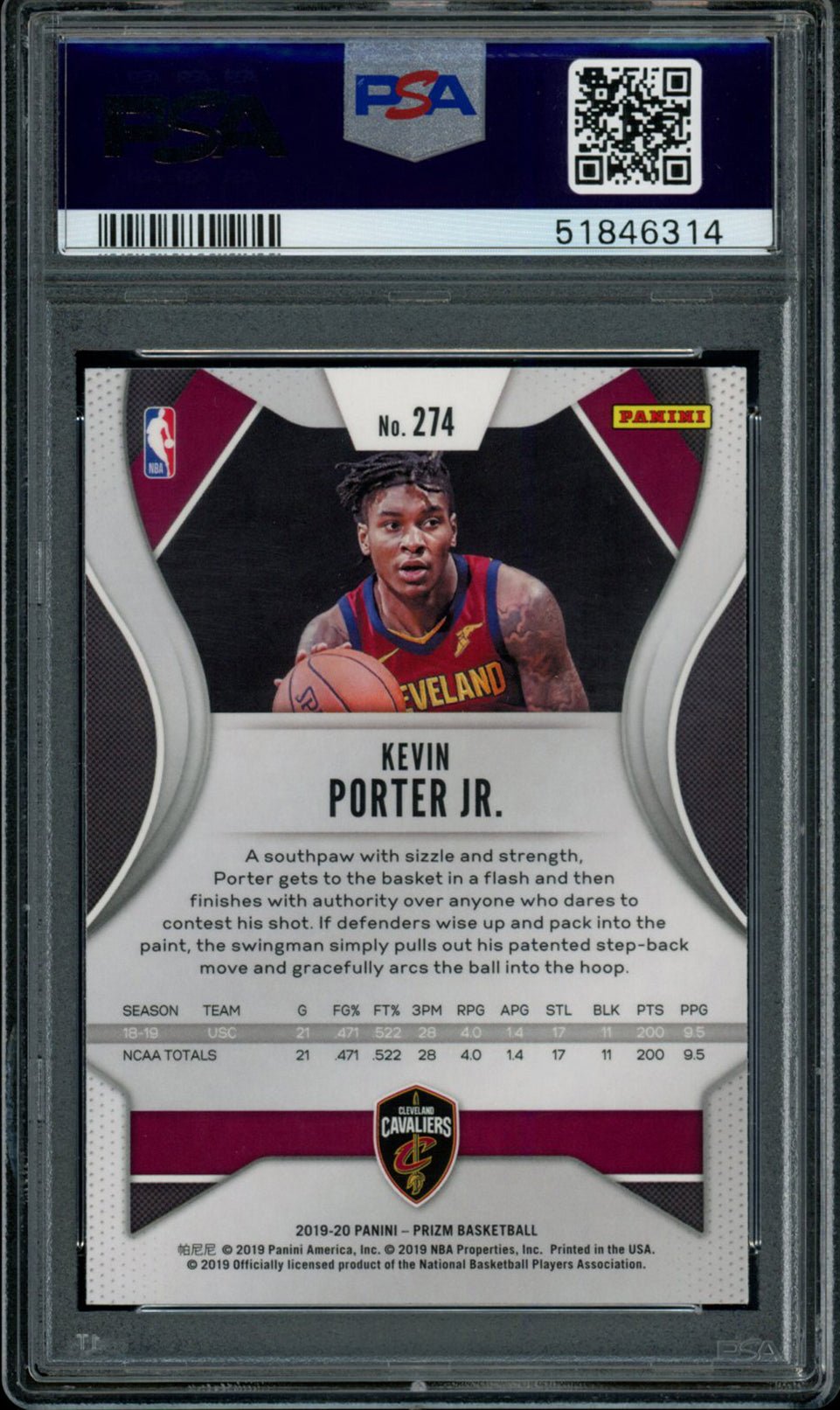 KEVIN PORTER JR PSA 10 2019-20 Panini Prizm RC #274 Basketball Base Graded Cards RC - Hobby Gems