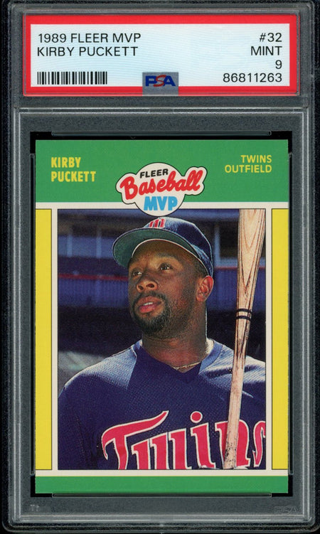 KIRBY PUCKETT PSA 9 1989 Fleer MVP #32 Baseball Base Graded Cards - Hobby Gems