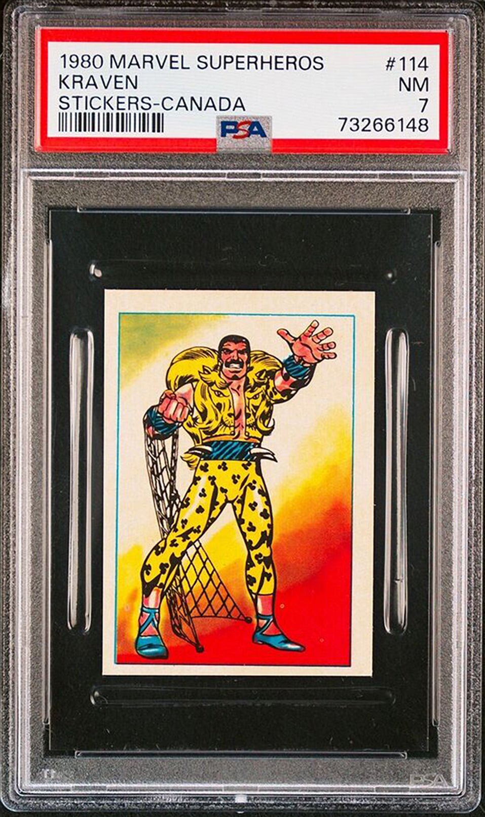 KRAVEN PSA 7 1980 Marvel Superheroes Stickers-Canada Sticker #114 Marvel Graded Cards Sticker - Hobby Gems