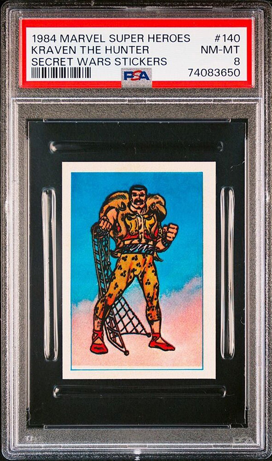 KRAVEN THE HUNTER PSA 8 1984 Marvel Super Heroes Secret Wars Stickers #140 C2 Marvel Graded Cards Sticker - Hobby Gems