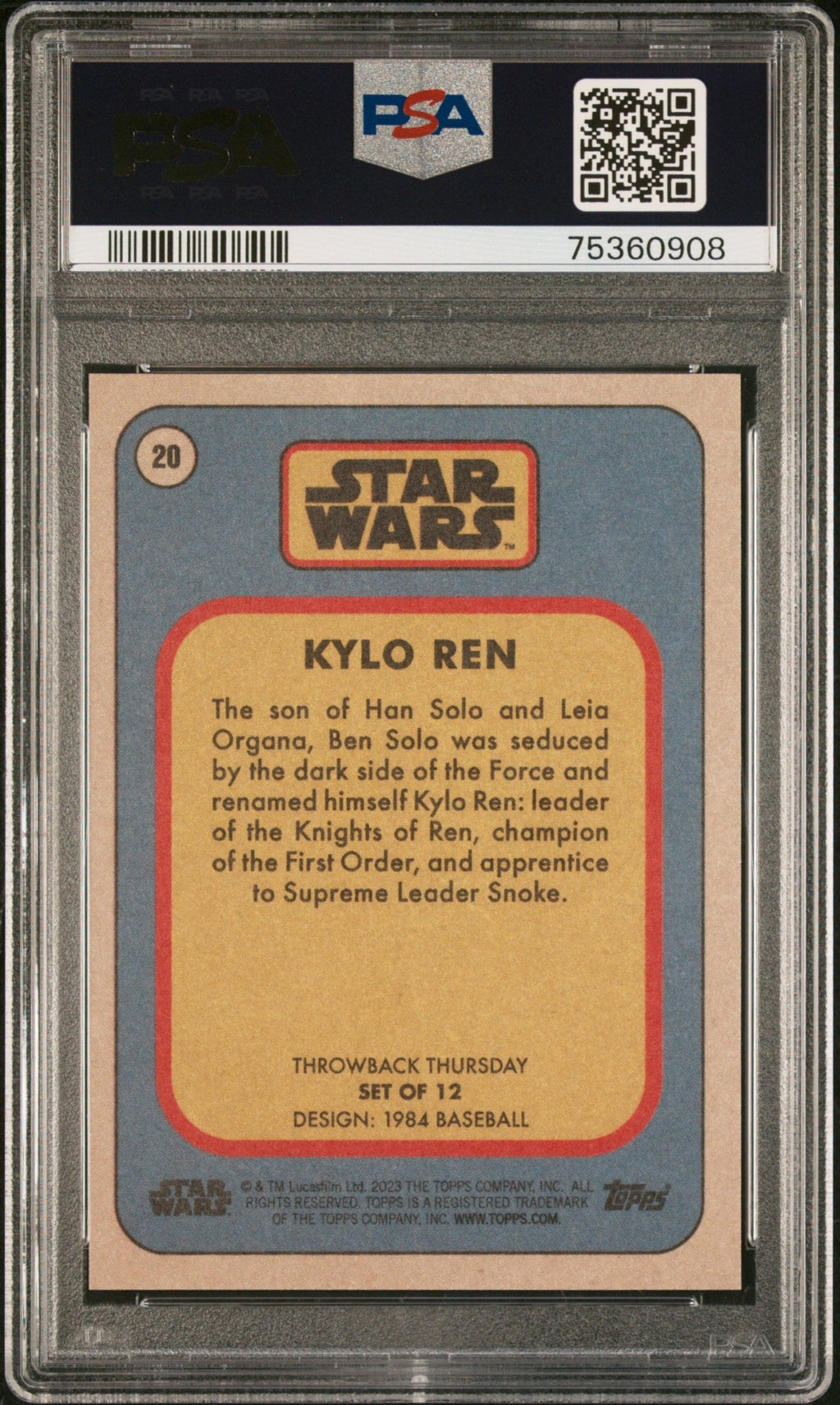 KYLO REN PSA 10 2023 Topps Star Wars Throwback Thursday TBT #20 C3 Star Wars Base Graded Cards - Hobby Gems