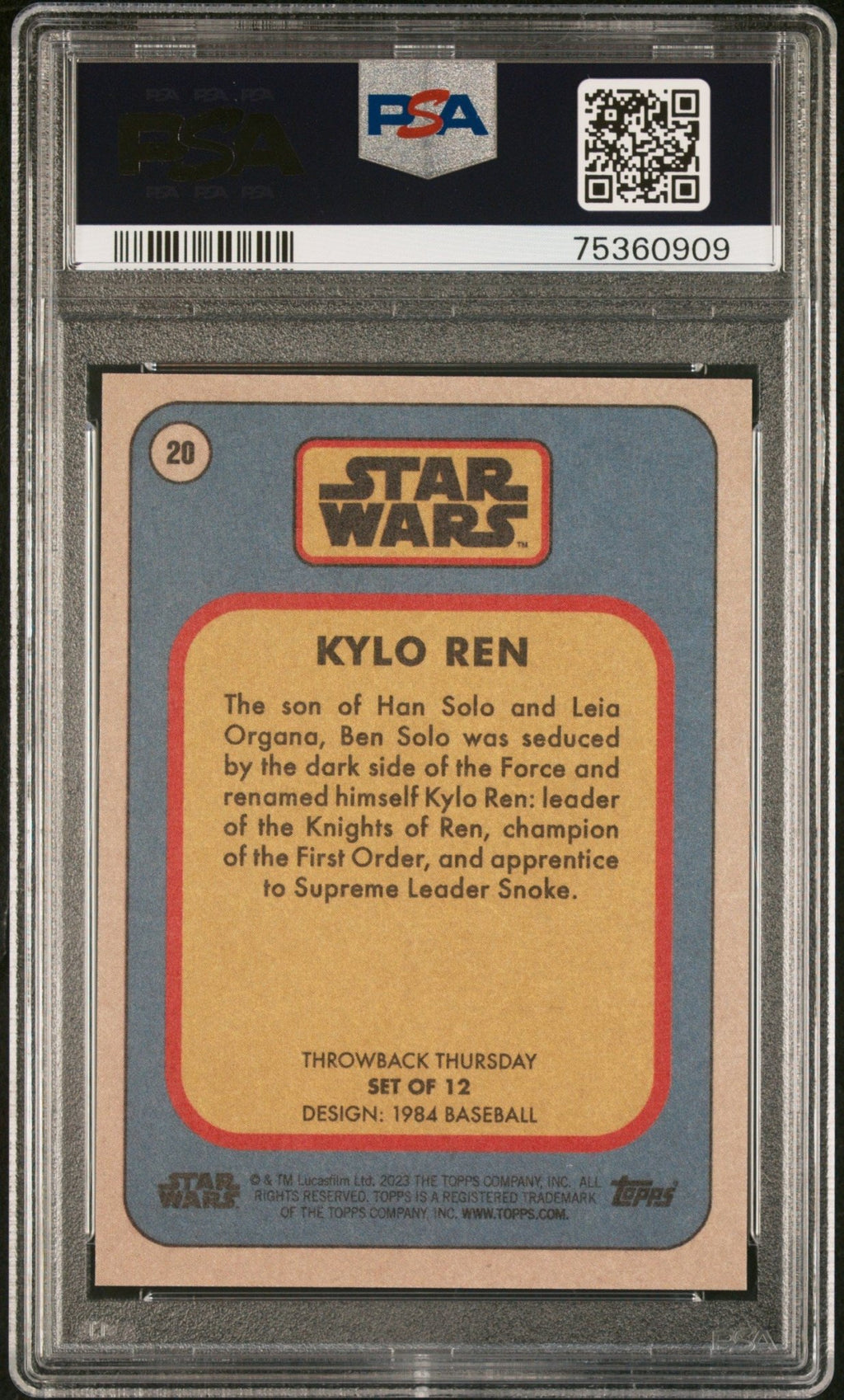 KYLO REN PSA 9 2023 Topps Star Wars Throwback Thursday TBT #20 Star Wars Base Graded Cards - Hobby Gems