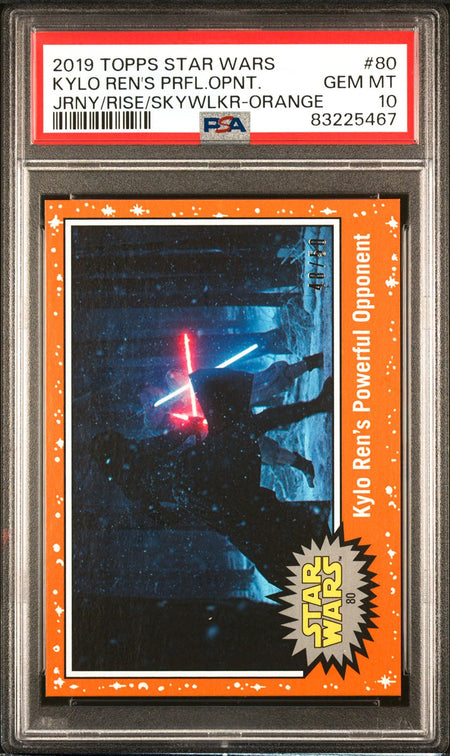 KYLO REN REY PSA 10 2019 Topps Star Wars Journey of Skywalker Orange #80 48/50 Star Wars Graded Cards Parallel Serial Numbered - Hobby Gems