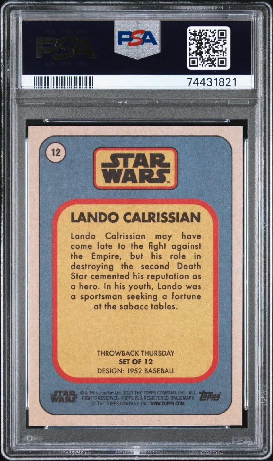 LANDO CALRISSIAN PSA 9 2023 Topps Star Wars Throwback Thursday TBT #12 C1 Star Wars Base Graded Cards - Hobby Gems