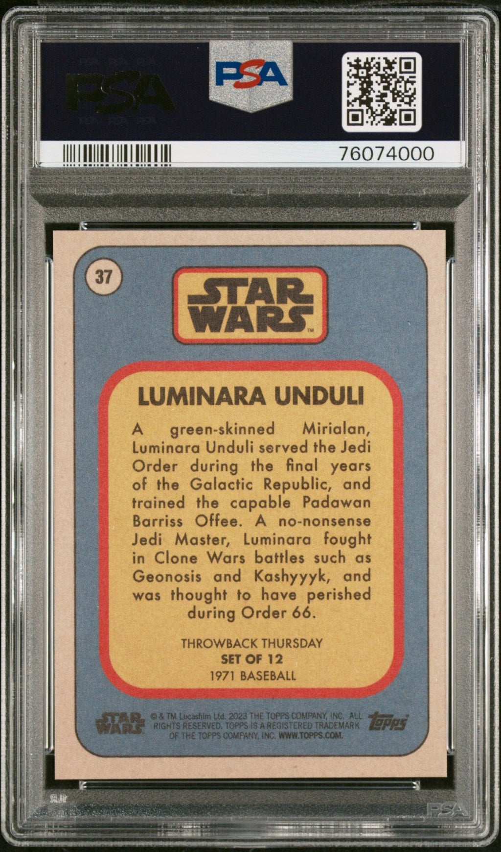 LIMINARA UNDULI PSA 9 2023 Throwback Thursday Star Wars TBT #37 Star Wars Base Graded Cards - Hobby Gems