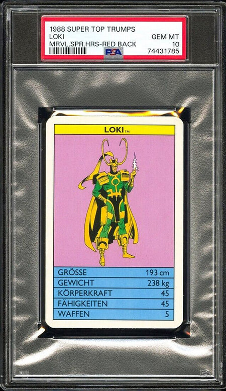 LOKI PSA 10 1988 Super Top Trumps Marvel Super Heroes Red Back Marvel Base Graded Cards - Hobby Gems