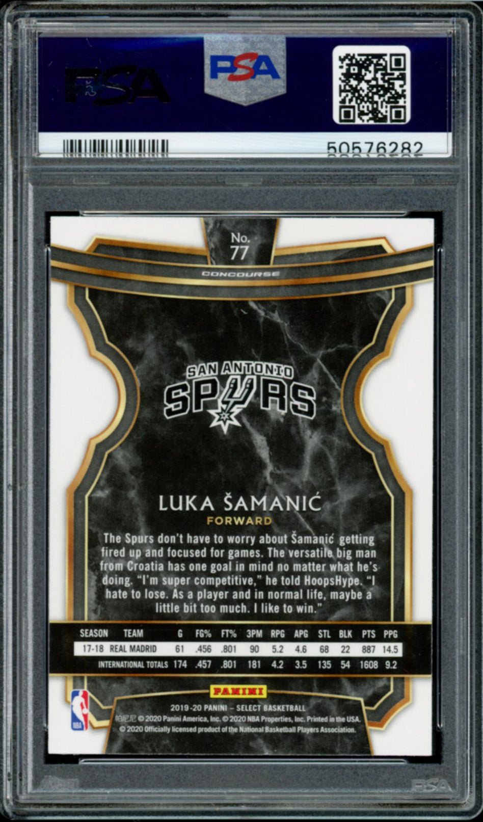 LUKA SAMANIC PSA 10 2019-20 Panini Select RC Concourse #77 Basketball Base Graded Cards RC - Hobby Gems