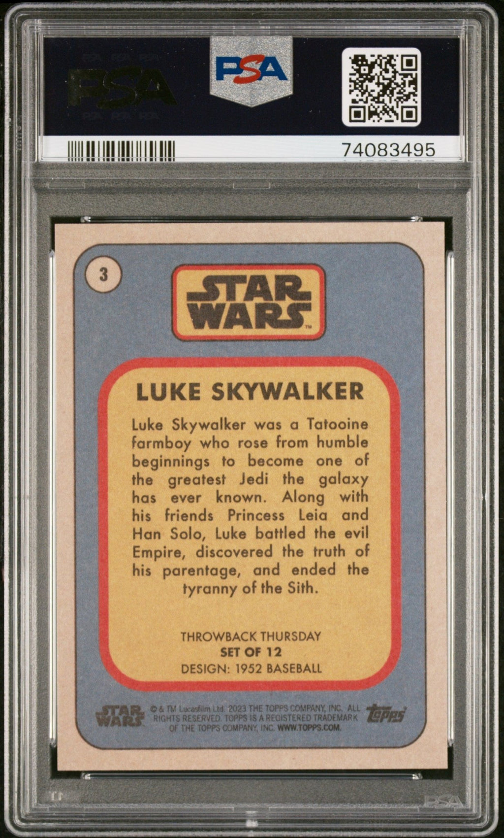 LUKE SKYWALKER PSA 10 2023 Topps Star Wars Throwback Thursday TBT #3 C4 Star Wars Base Graded Cards - Hobby Gems