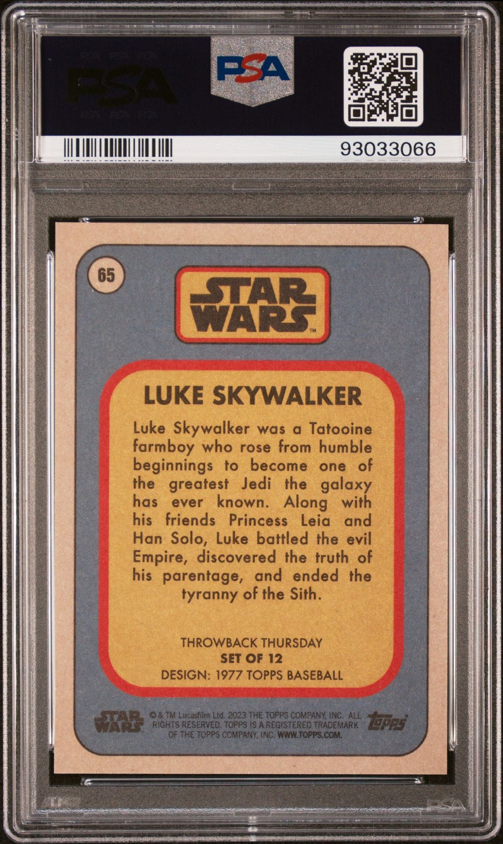 LUKE SKYWALKER PSA 10 2023 Topps Star Wars Throwback Thursday TBT #65 C3 Star Wars Base Graded Cards - Hobby Gems