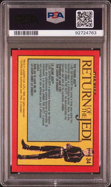 LUKE SKYWALKER PSA 8 1983 O - Pee - Chee OPC Star Wars Return of the Jedi #34 Star Wars Base Graded Cards - Hobby Gems