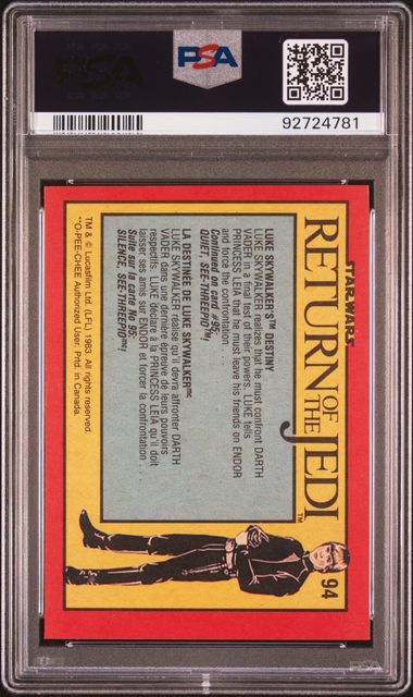 LUKE SKYWALKER PSA 8 1983 O - Pee - Chee OPC Star Wars Return of the Jedi #94 Star Wars Base Graded Cards - Hobby Gems