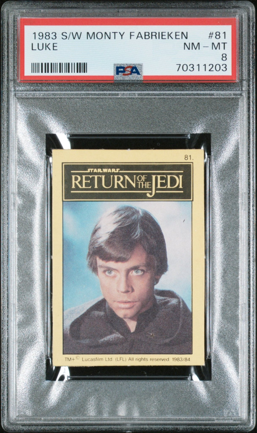 LUKE SKYWALKER PSA 8 1983 Stars Wars Monty Fabrieken #81 Star Wars Base Graded Cards - Hobby Gems