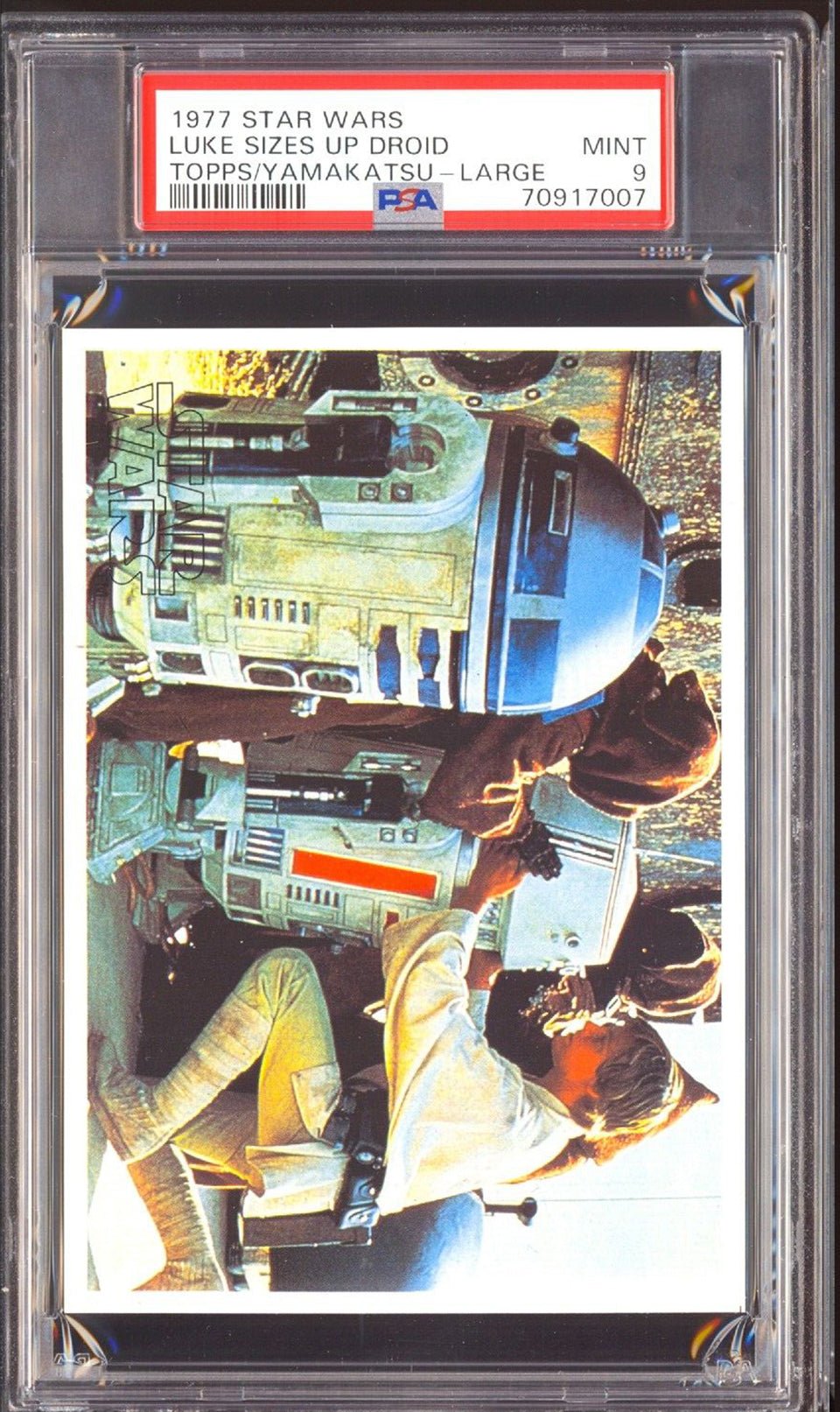 LUKE SKYWALKER PSA 9 1977 Star Wars Topps Yamakatsu Large Luke Sizes Up Droid Star Wars Base Graded Cards - Hobby Gems