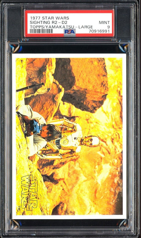 LUKE SKYWALKER PSA 9 1977 Star Wars Topps Yamakatsu Large Sighting R2-D2 C1 Star Wars Base Graded Cards - Hobby Gems