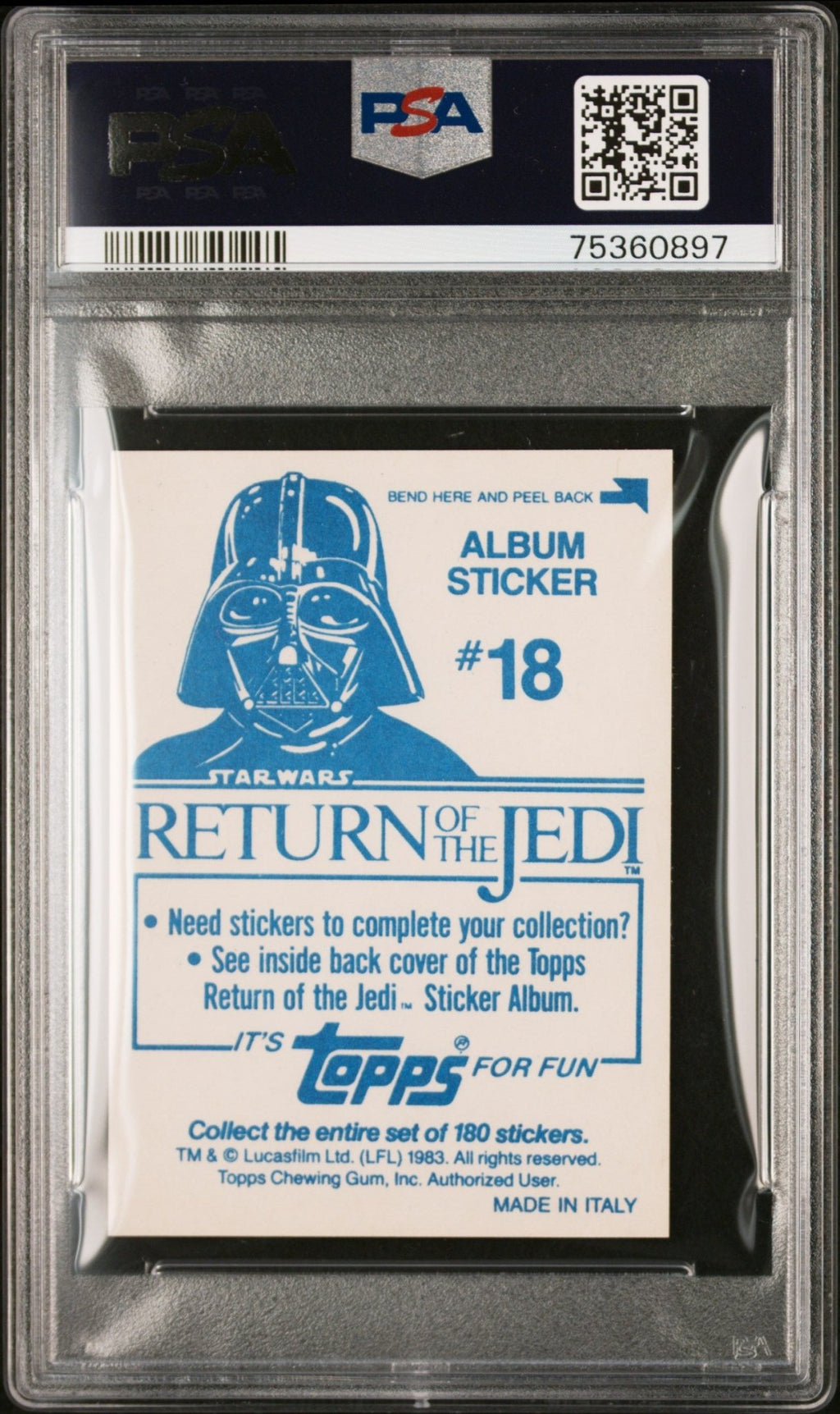 LUKE SKYWALKER PSA 9 1983 Topps Star Wars Return of the Jedi Album Sticker #18 Star Wars Graded Cards Sticker - Hobby Gems