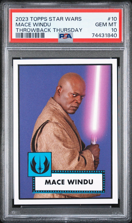 MACE WINDU PSA 10 2023 Topps Star Wars Throwback Thursday TBT #10 C1 Star Wars Base Graded Cards - Hobby Gems